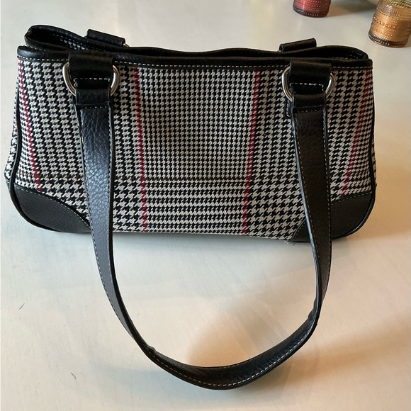 Equestrian Houndstooth Satchel Horsebit Print Black Faux Leather Chaps Handbag - Picture 2 of 14